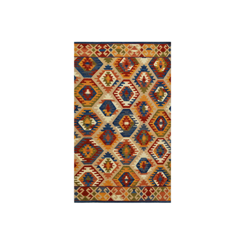 Bakero Handmade Kilim Wool Blue/Yellow Rug Wayfair.co.uk